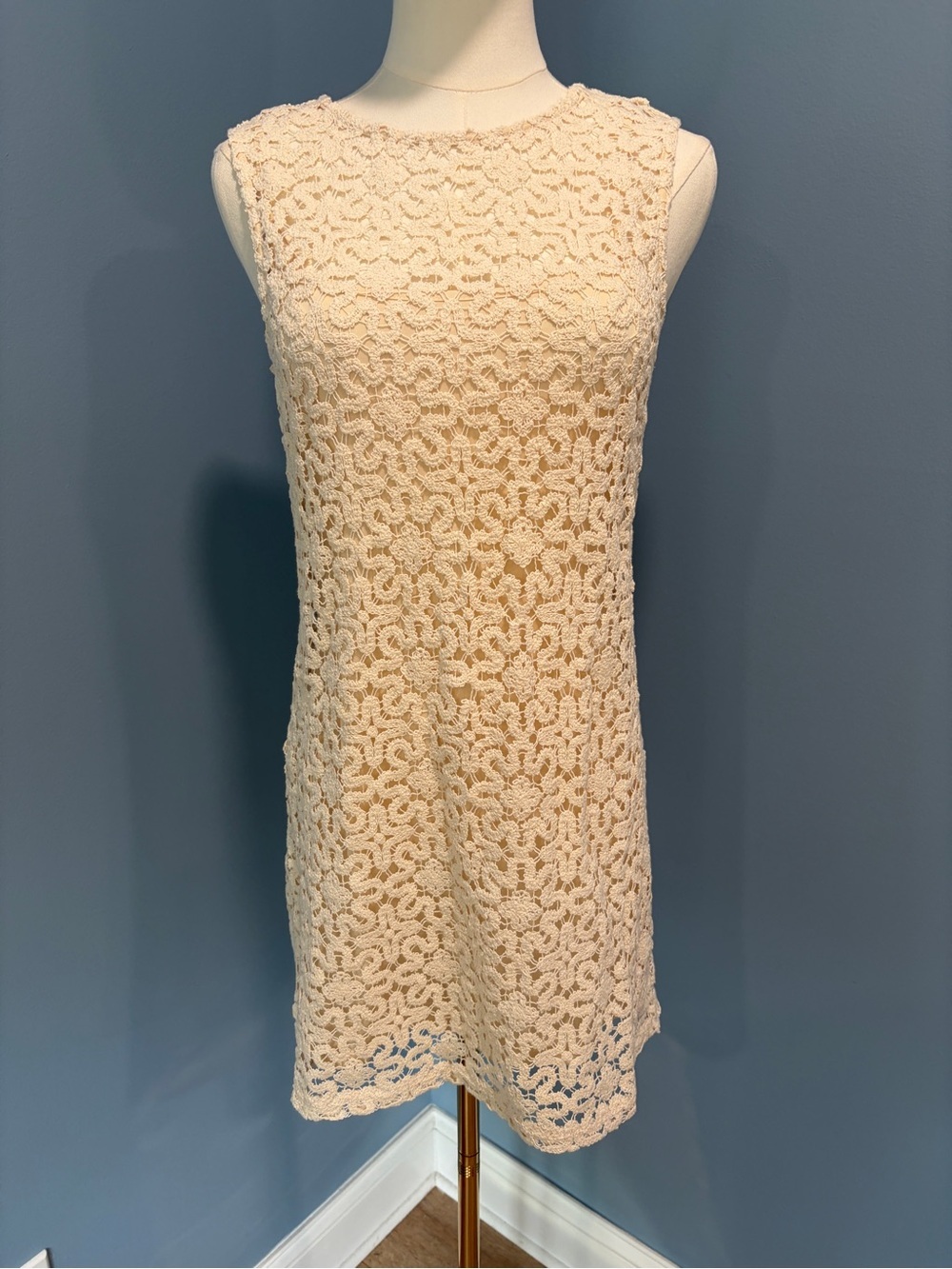 Mango Cream Crochet Lace Shift Dress Small Sleeveless Boho Romantic NWT